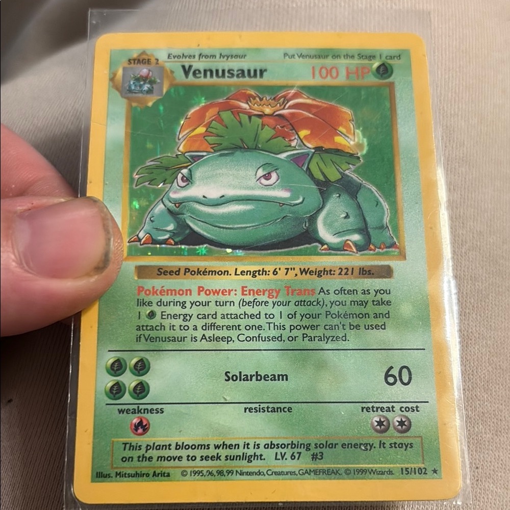 Venusaur Pokémon Card - Green shadowless 15/102